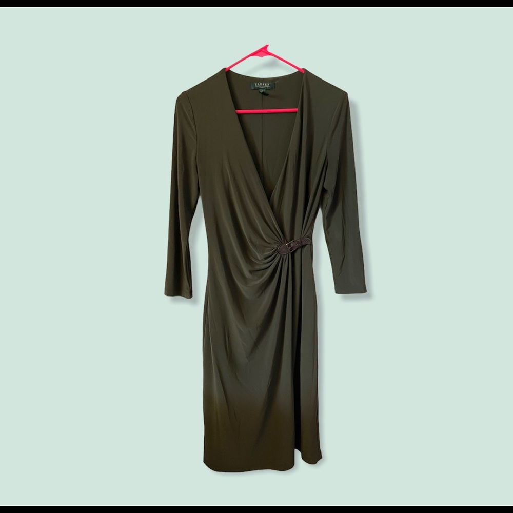 Olive green wraparound dress